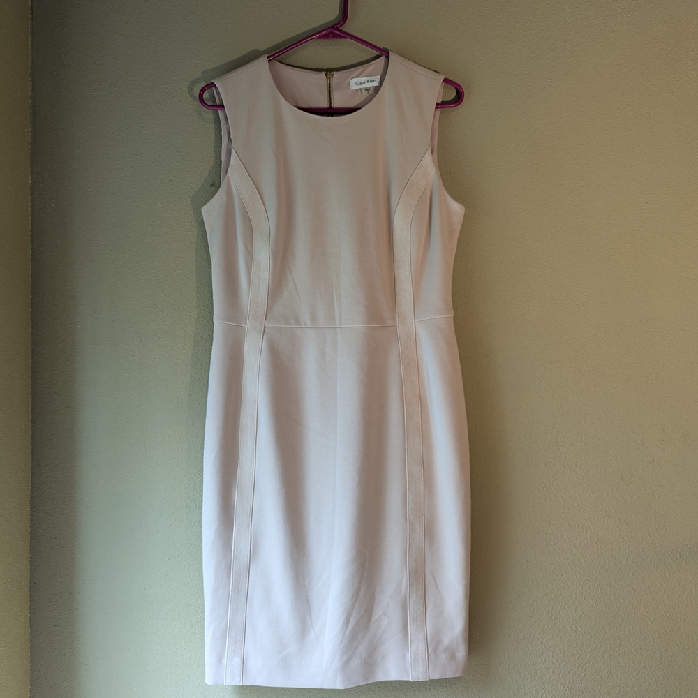 Calvin Klein Pink Sheath Midi Dress Sleeveless Crew Neck